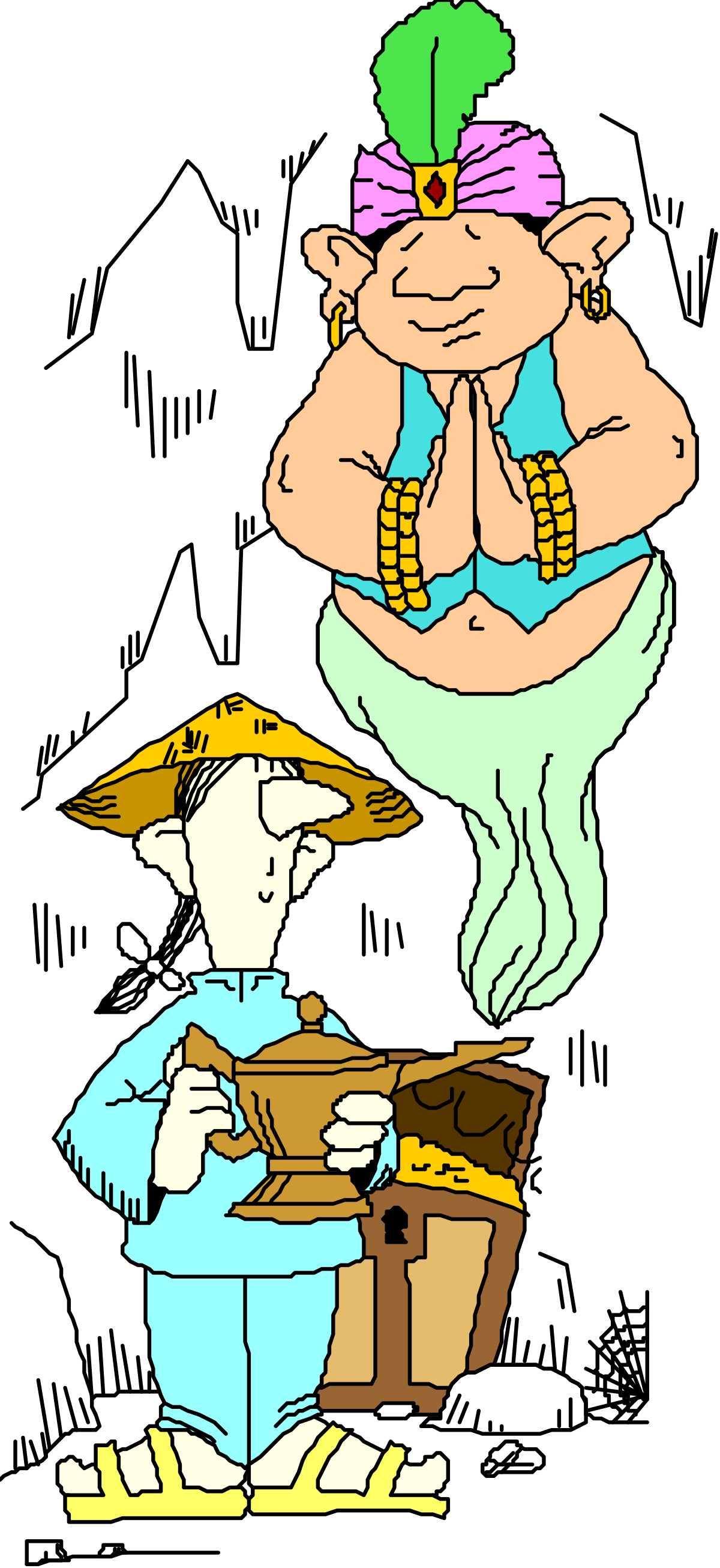 Cartoon Character with Box and Man Clipart