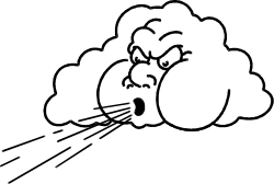Cloud Clipart with Face - Black and White Illustration