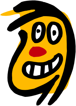 Yellow and Black Cartoon Face with Red Nose - Fun Clipart for Creative Projects