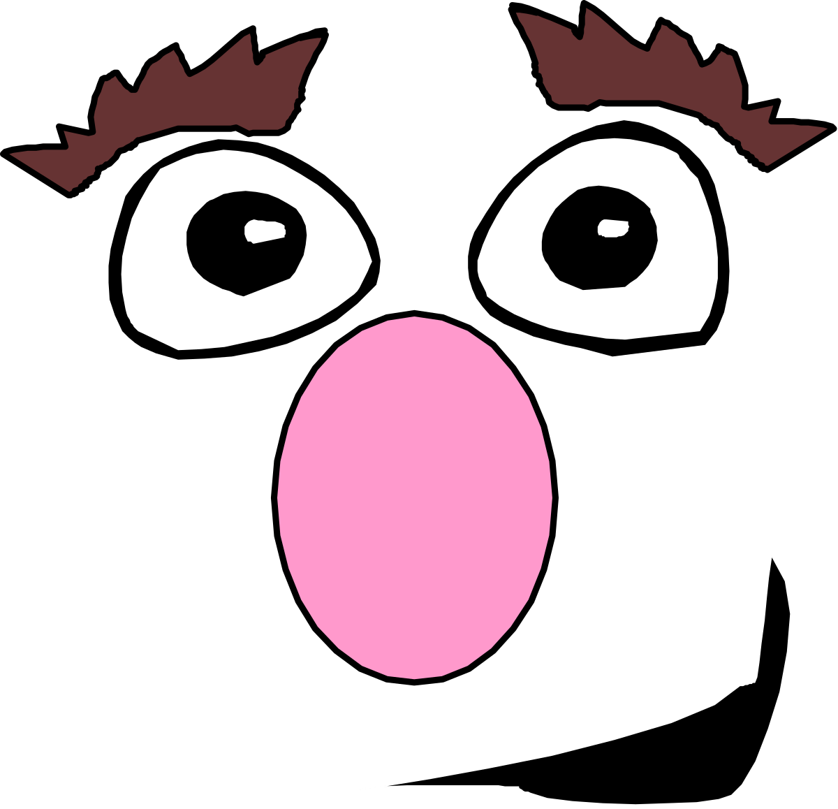 Cute Face Clipart with Pink Nose and Brown Hair