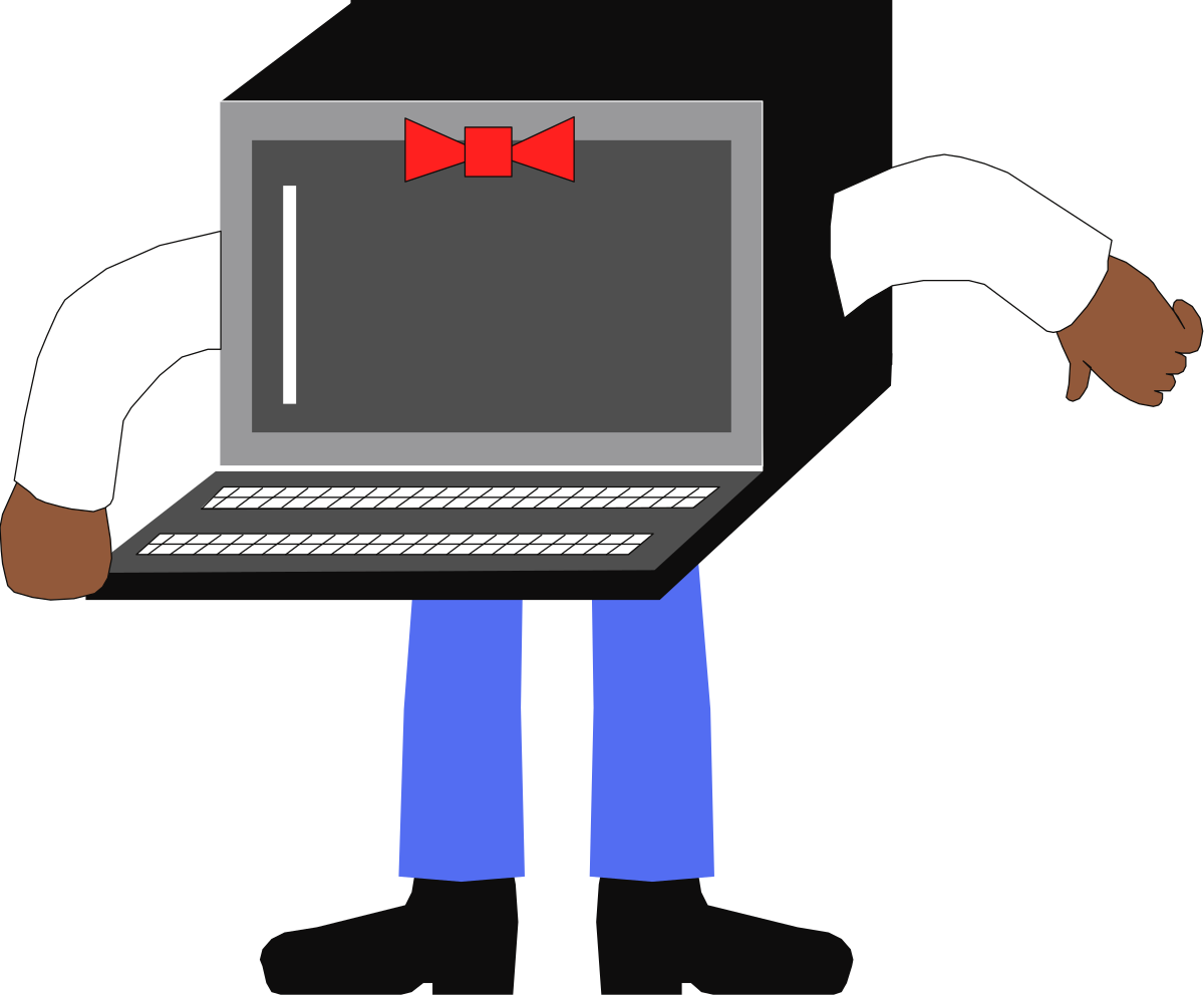 Laptop Gift Clipart - Man Holding a Laptop with Bow