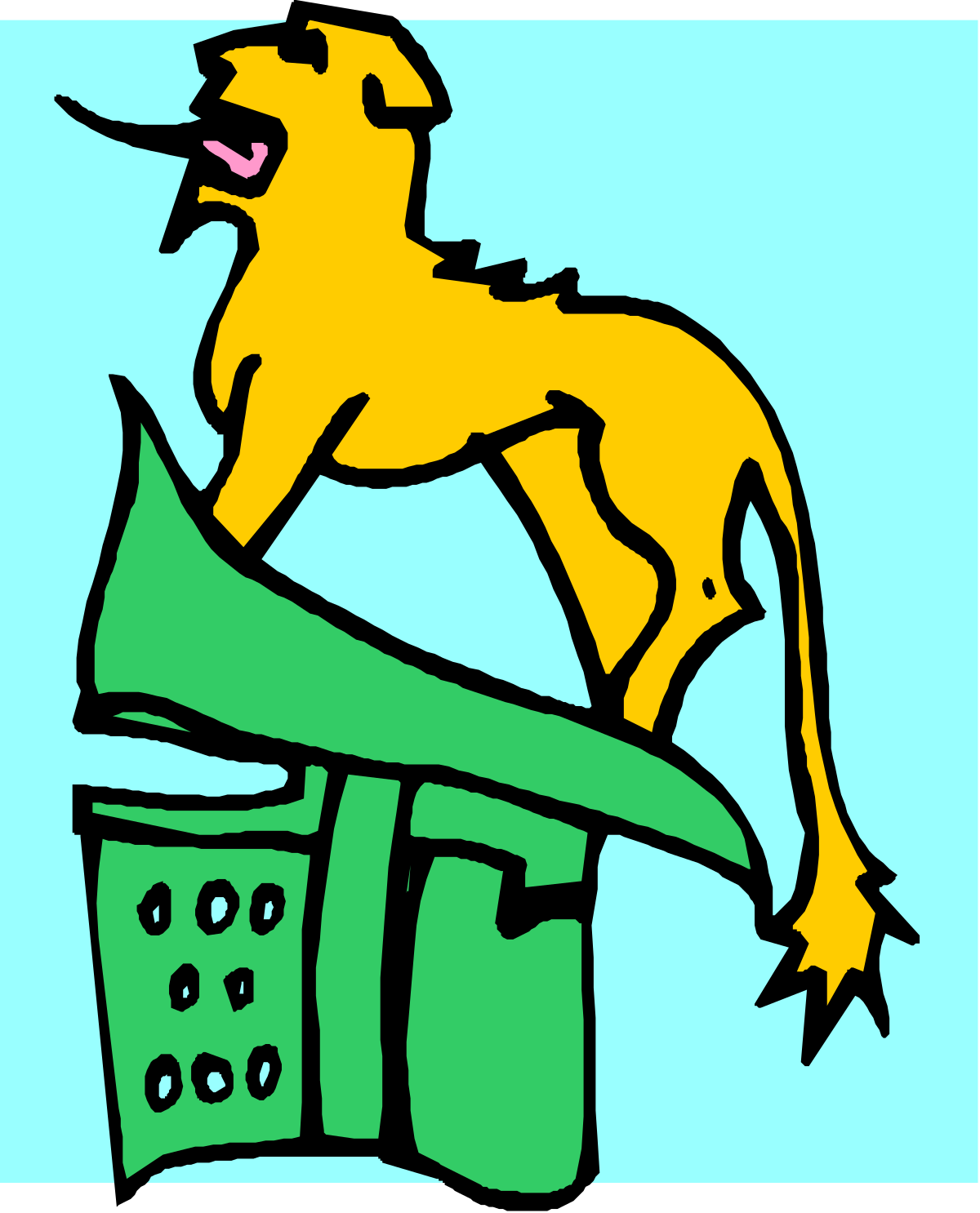 Yellow Dog Jumping Over Green Box Clipart