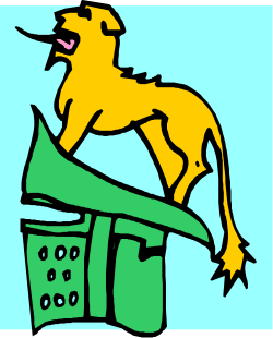 Yellow Dog Jumping Over Green Box Clipart