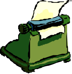 Green Typewriter with Blue Handle - Vintage Clipart for Creative Projects