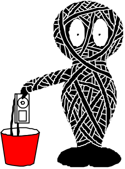 Black and White Drawing of a Person Holding a Red Cup