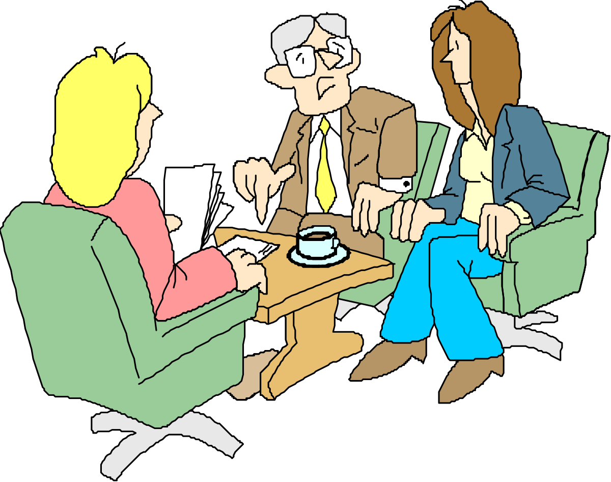 Three Friends Talking at a Table Clipart