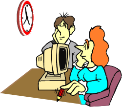 Man and Woman Sitting at Table with Computer Clipart