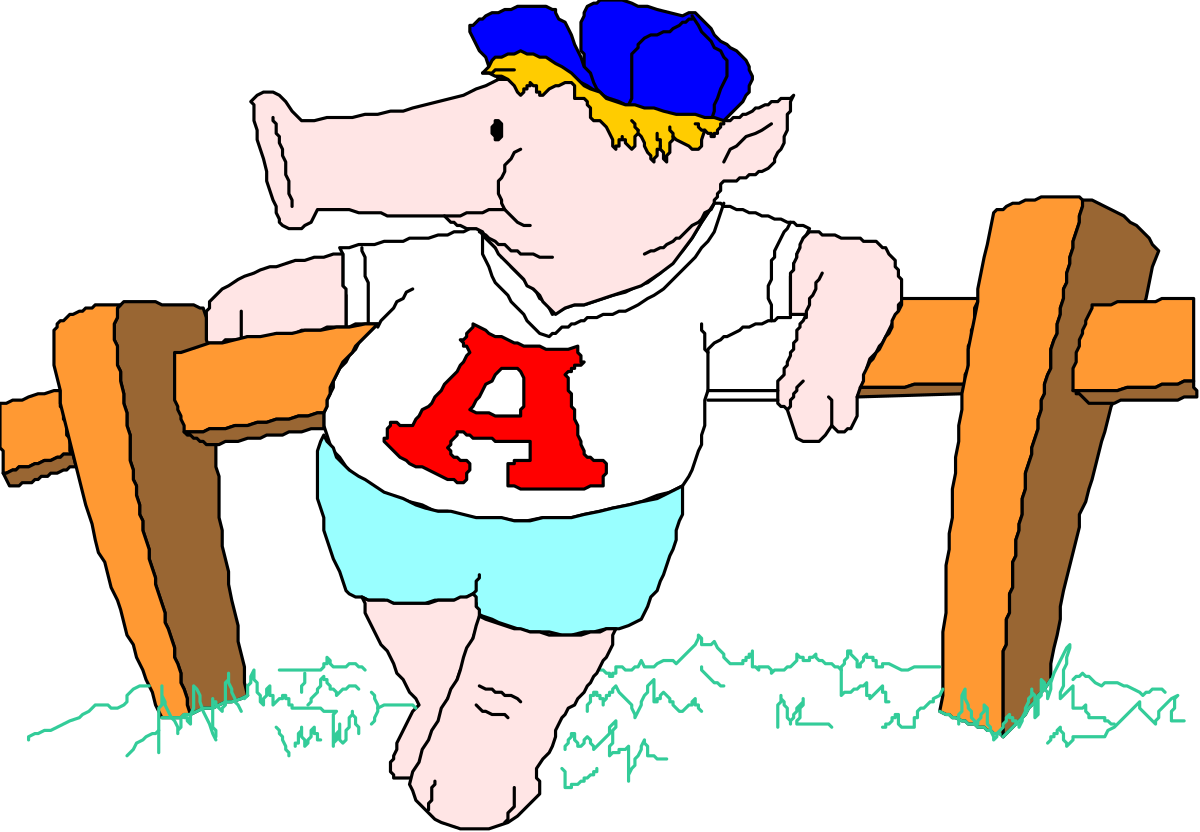 Cartoon Pig in Red and Blue Shirt - Fun Clipart Image