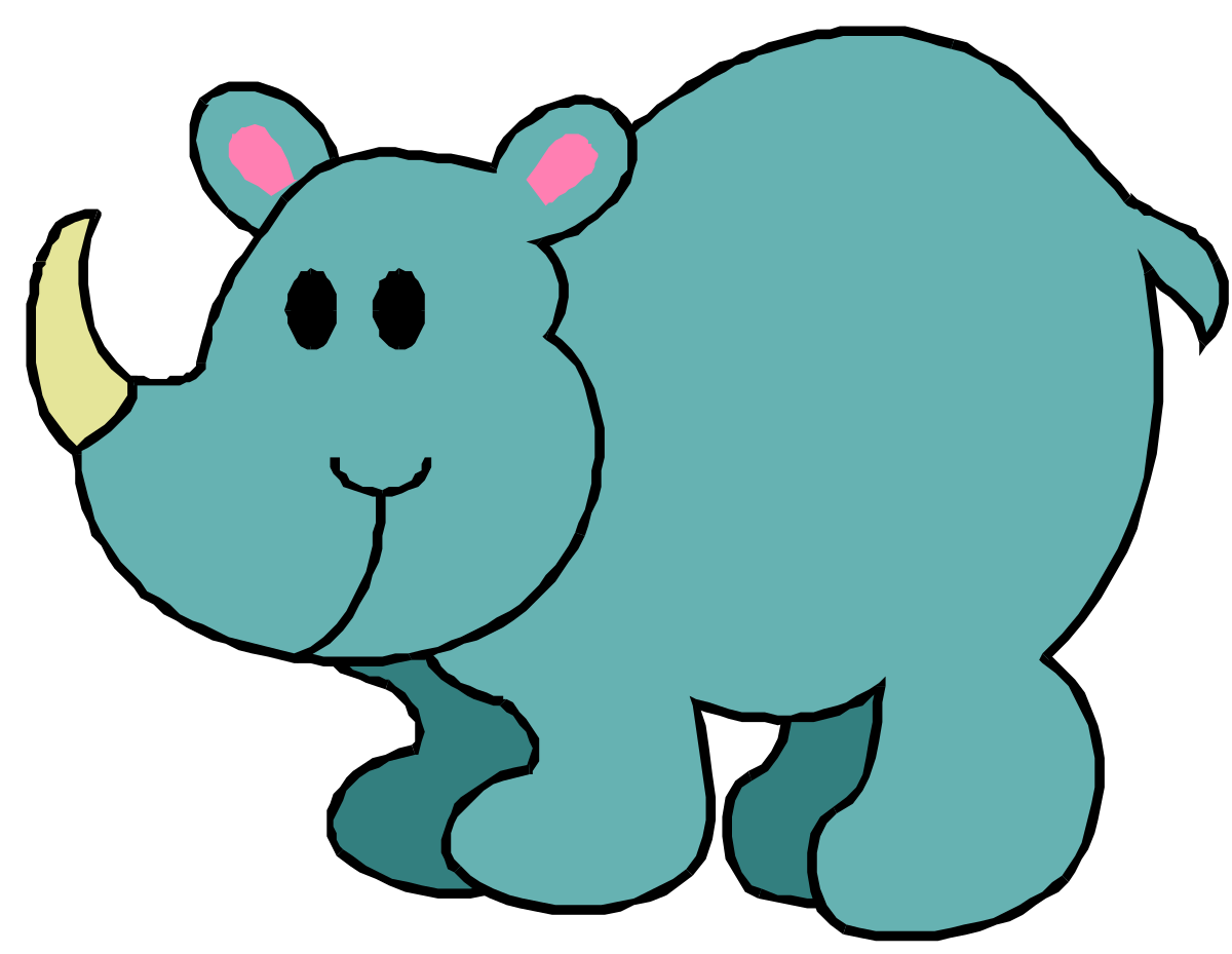 Rhino with Pink Nose - Bold Clipart on Black Background