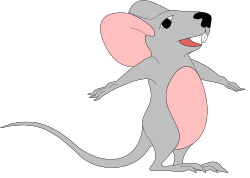 Cartoon Mouse with Pink Tail on Black Background - Playful Clipart