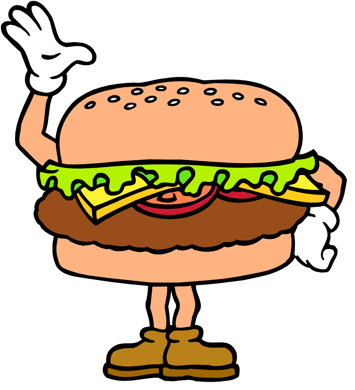 a cartoon hamburger with a hand up clip art png transparent Cartoon Hamburger Clipart with Hand Up Gesture