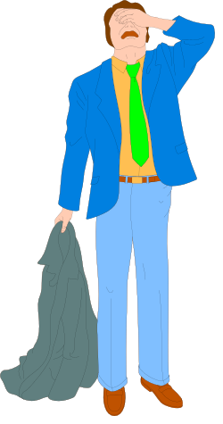 Businessman in Suit and Tie Holding Head Clipart
