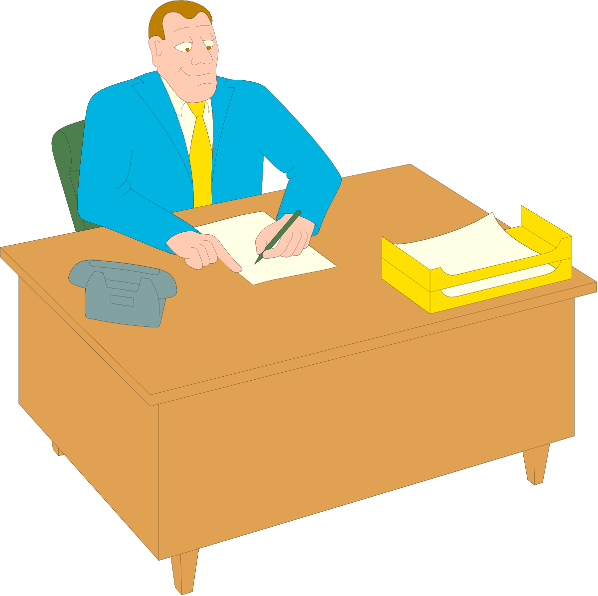 Man in Blue Suit Writing at Desk - Professional Clipart Scene