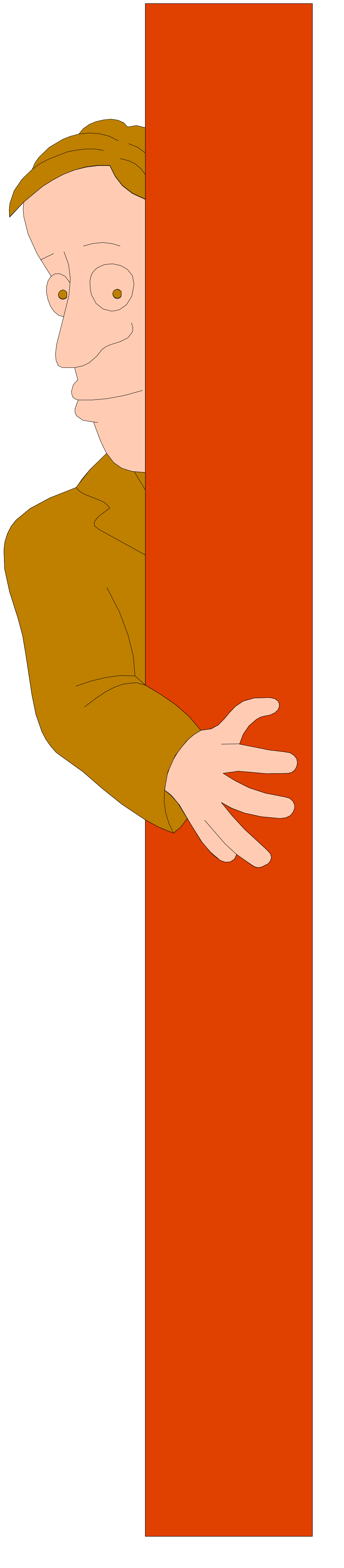 Man Peeking Behind Red Wall - Intriguing Clipart for Various Uses