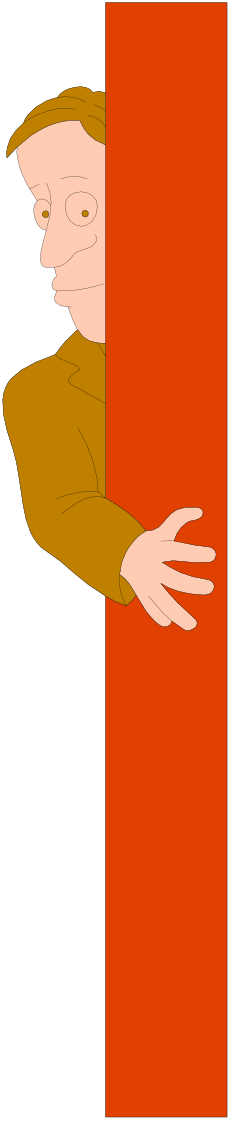 Man Peeking Behind Red Wall - Intriguing Clipart for Various Uses