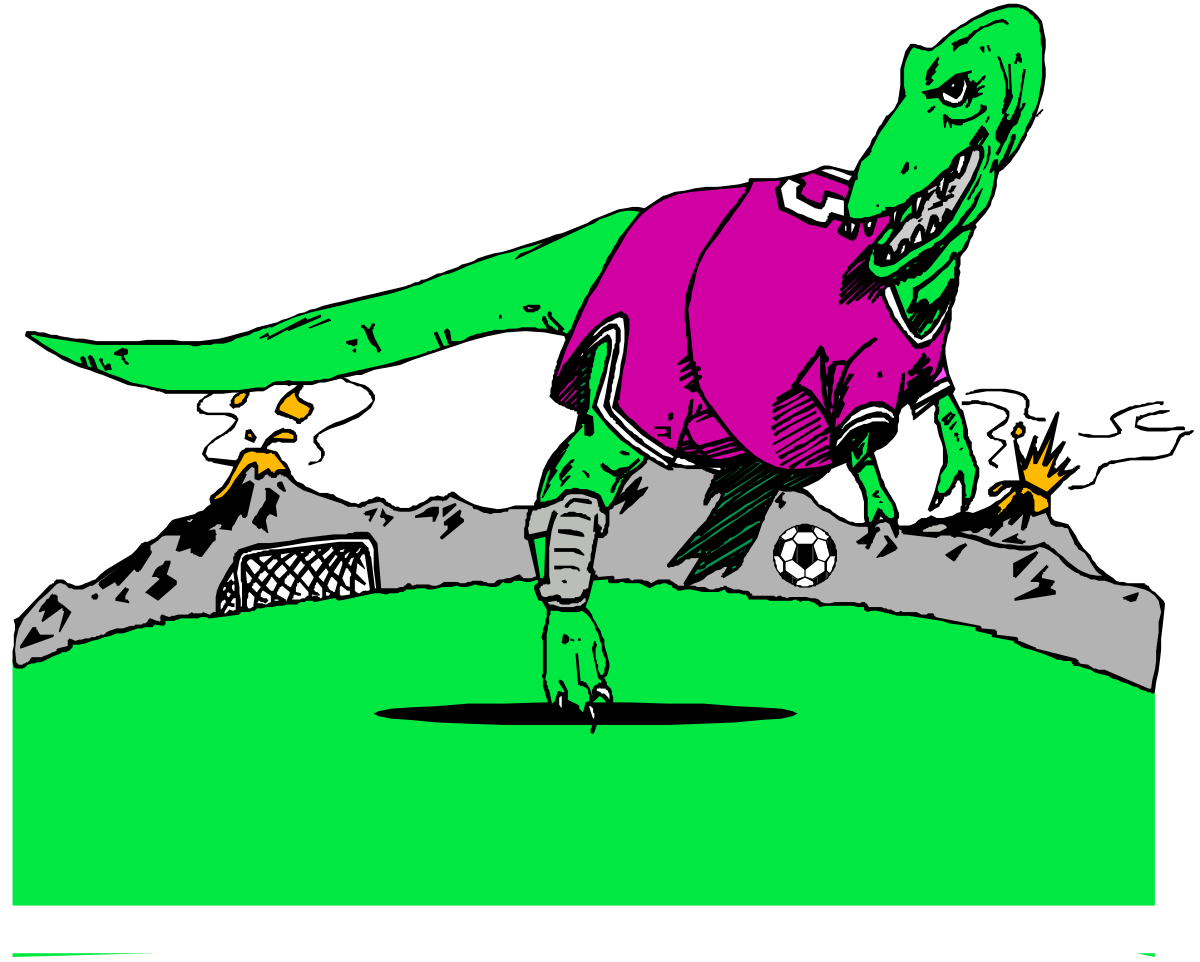 Dinosaur Kicking Soccer Ball Clipart - Fun and Playful Illustration