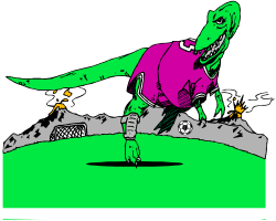 Dinosaur Kicking Soccer Ball Clipart - Fun and Playful Illustration