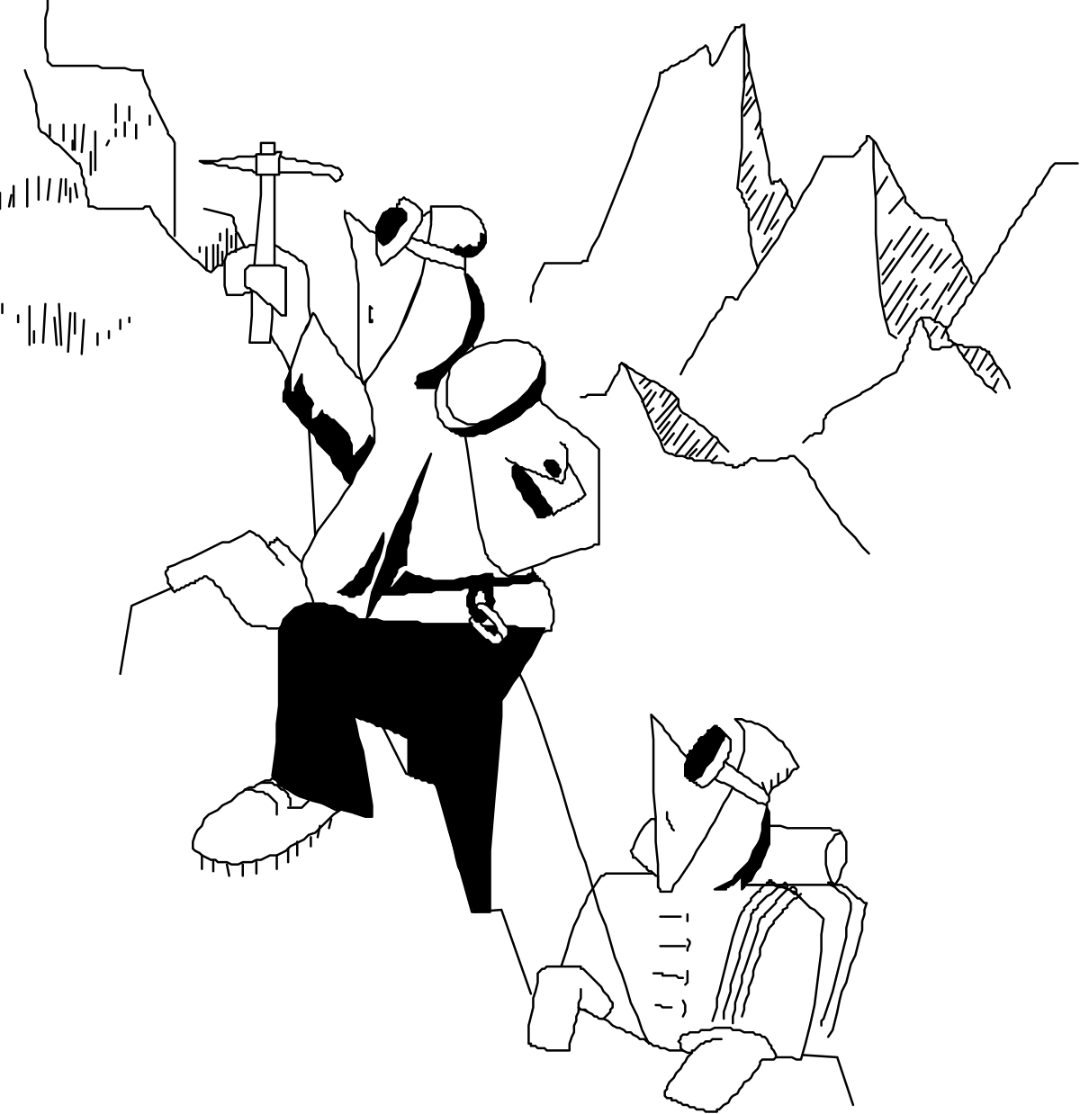 Black and White Silhouette of a Man with a Sword - Dynamic Clipart