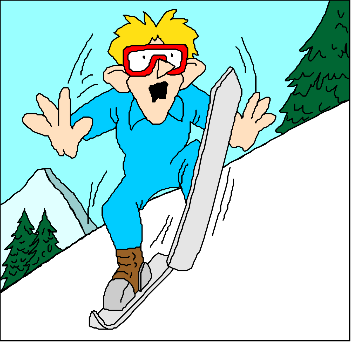 Cartoon Skier Skiing Down a Slopes - Fun Winter Clipart
