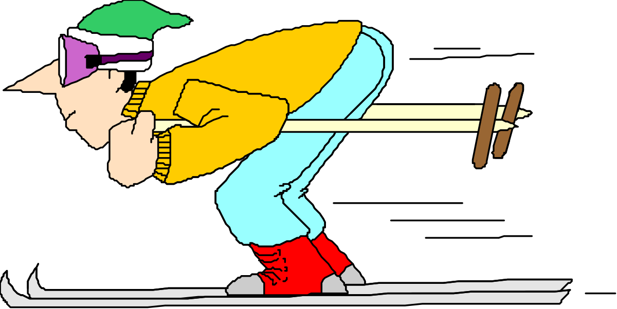 Skiing Man in Yellow Shirt and Red Boots Clipart