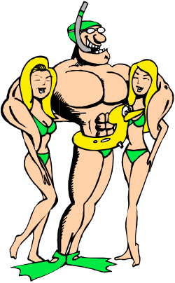 Cartoon Character with Women in Bathing Suits - Fun Summer Clipart