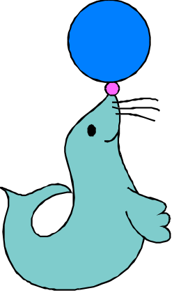 Seal with Blue Balloon Floating in the Air Clipart