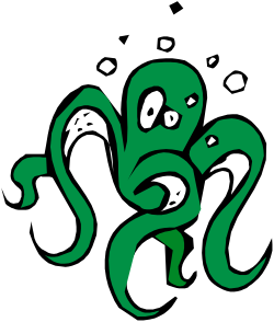 Green Octopus on Black Background Clipart