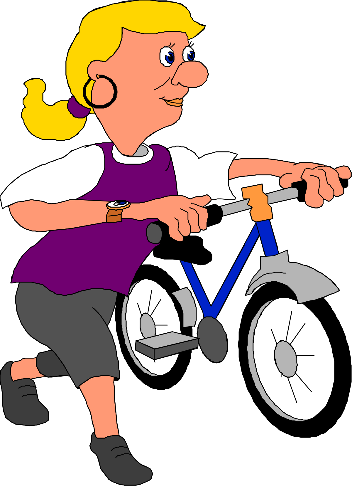 Woman Riding a Bike Clipart: Vibrant and Lively Outdoor Scene