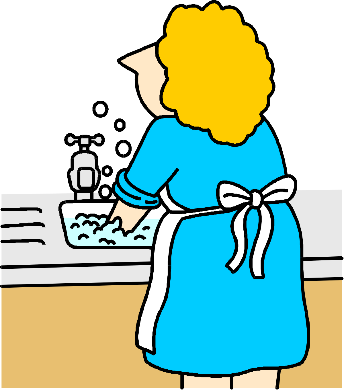 Woman Washing Dishes in Kitchen - Charming Clipart for Home Life