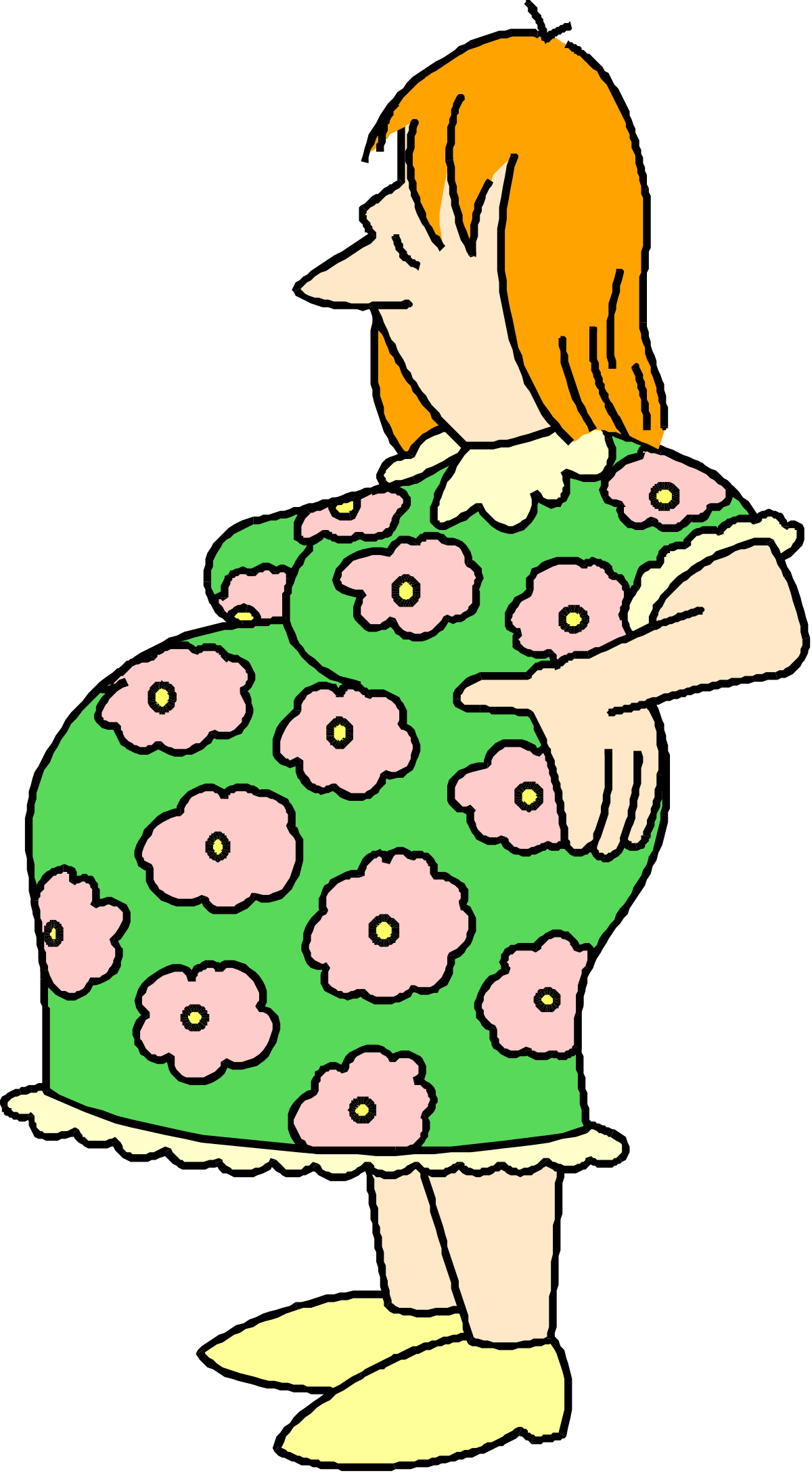 Girl in Green Dress with Pink Flowers - Charming Clipart for Your Projects
