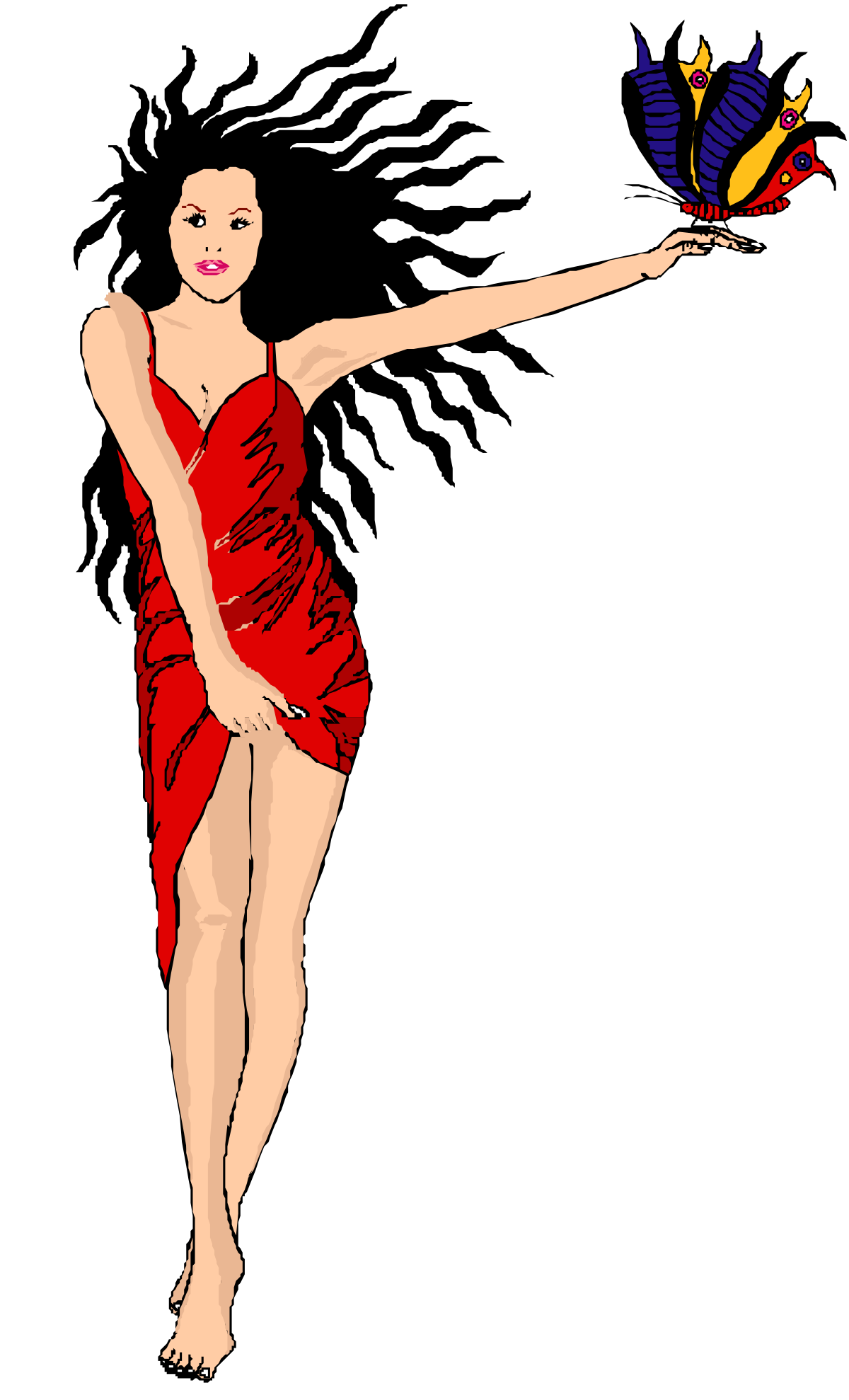a woman in a red dress holding a bird clip art png transparent Woman in Red Dress Holding Bird - Elegant Clipart for Nature Themes