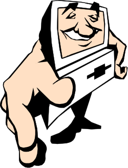 Cartoon Character Holding Computer Clipart for Creative Projects