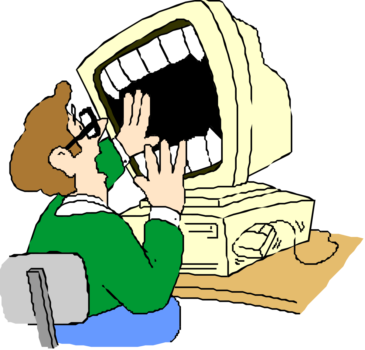 Person Sitting at Computer with Laptop Clipart
