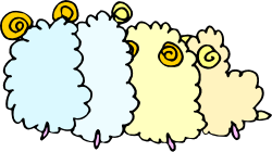 Three White Sheep with Yellow Eyes Clipart