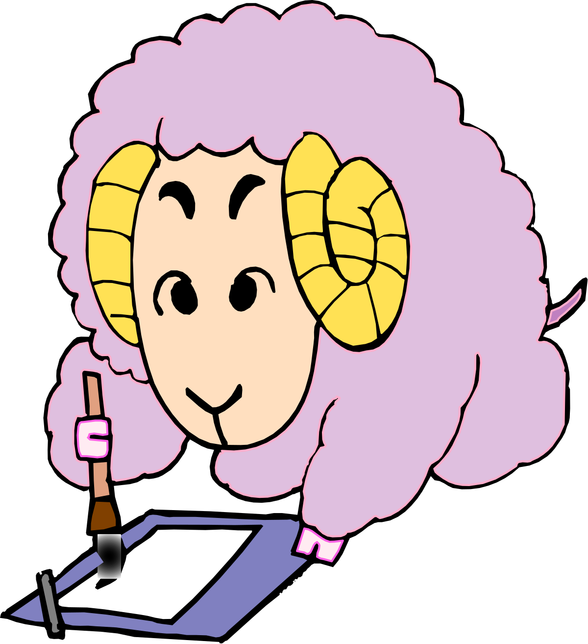 a cartoon sheep with a pen and paper clip art png transparent Cartoon Sheep with Pen and Paper - Fun Clipart for Creative Projects