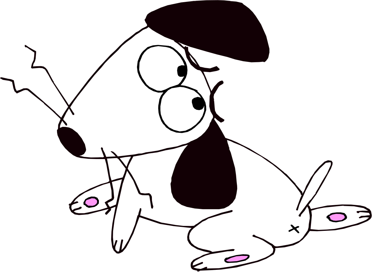 Cartoon Dog Clipart with Pink Nose on Black Background