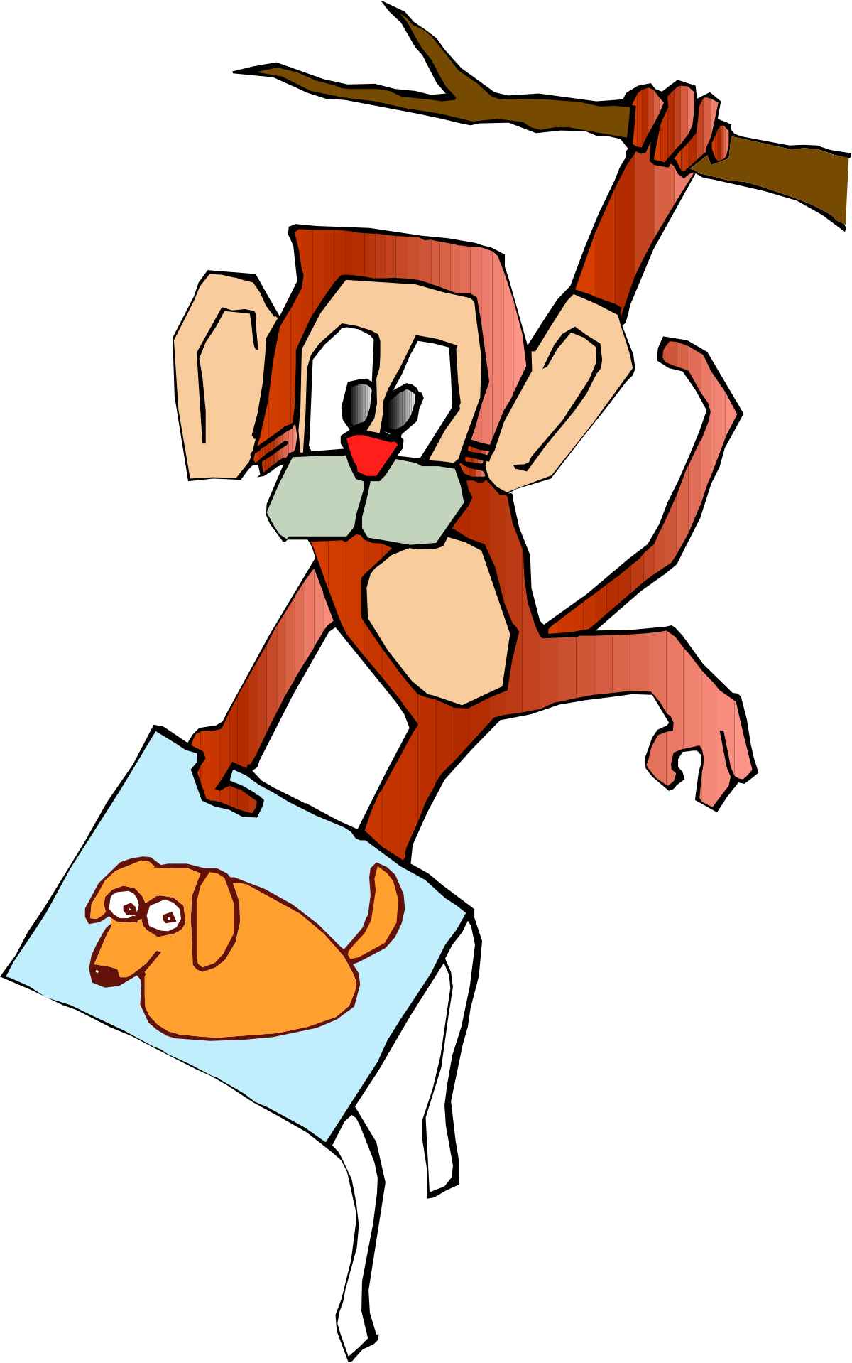 a cartoon monkey with a cat on a piece of paper clip art png transparent Cartoon Monkey with Cat on Paper Clipart - Whimsical Animal Art