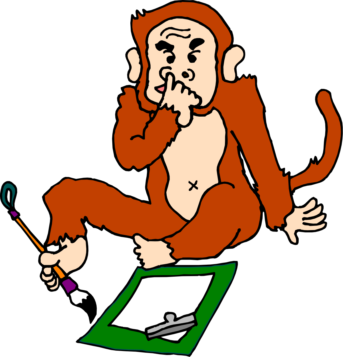 Monkey Holding a Pen on Paper Clipart - Fun and Whimsical Design
