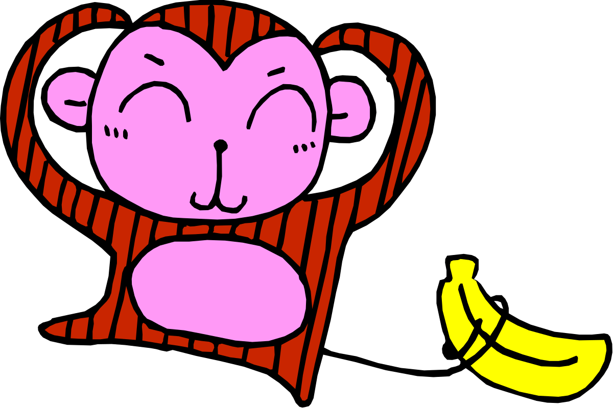 Cartoon Monkey with Banana on Black Background - Fun Clipart for Your Projects