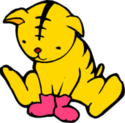 Yellow Dog with Pink Shoes Sitting on the Ground Clipart