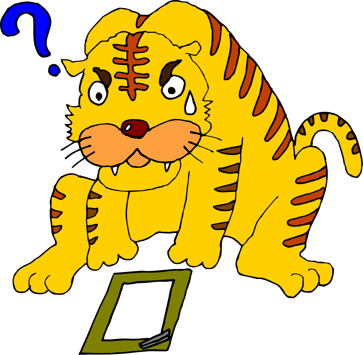 Cartoon Tiger Sitting on Laptop Clipart - Playful and Fun Design