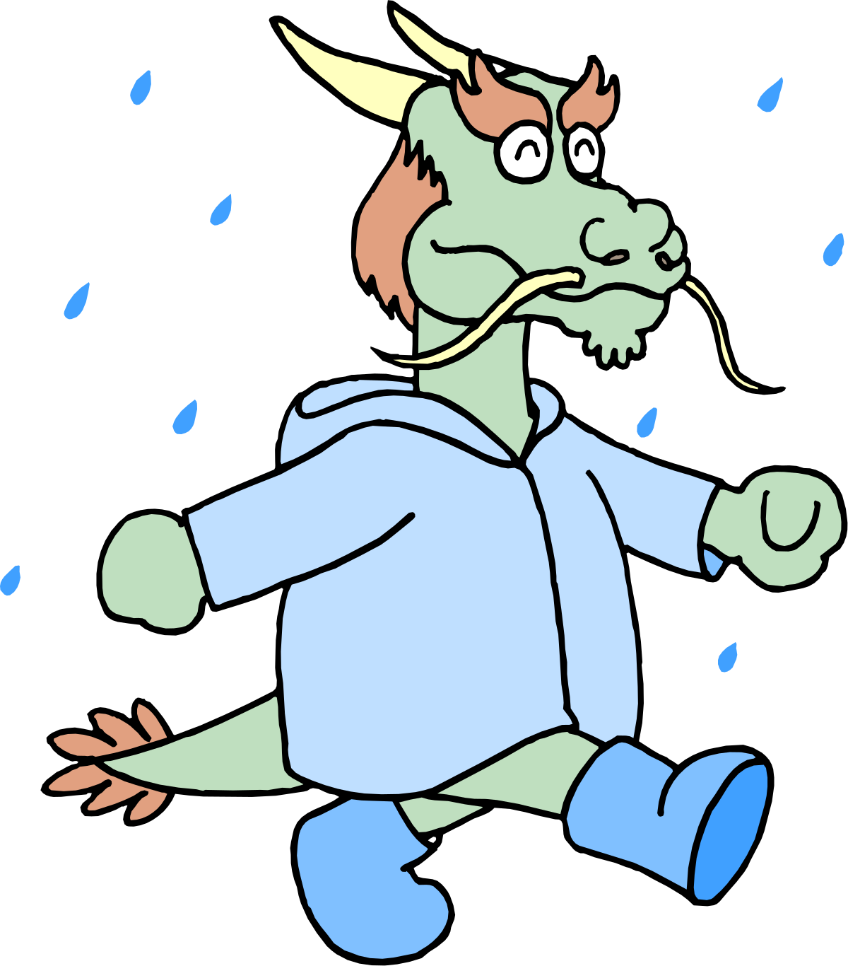 Cartoon Character Running in the Rain Clipart
