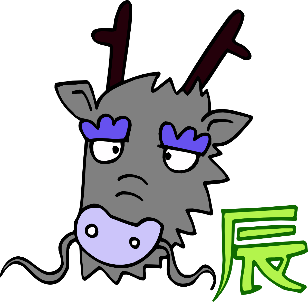 Cartoon Character Clipart with Green and Purple Face