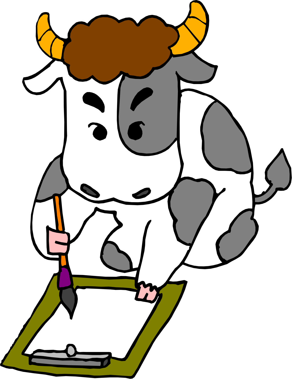 Cow Writing on Paper Clipart - Fun & Whimsical Illustration