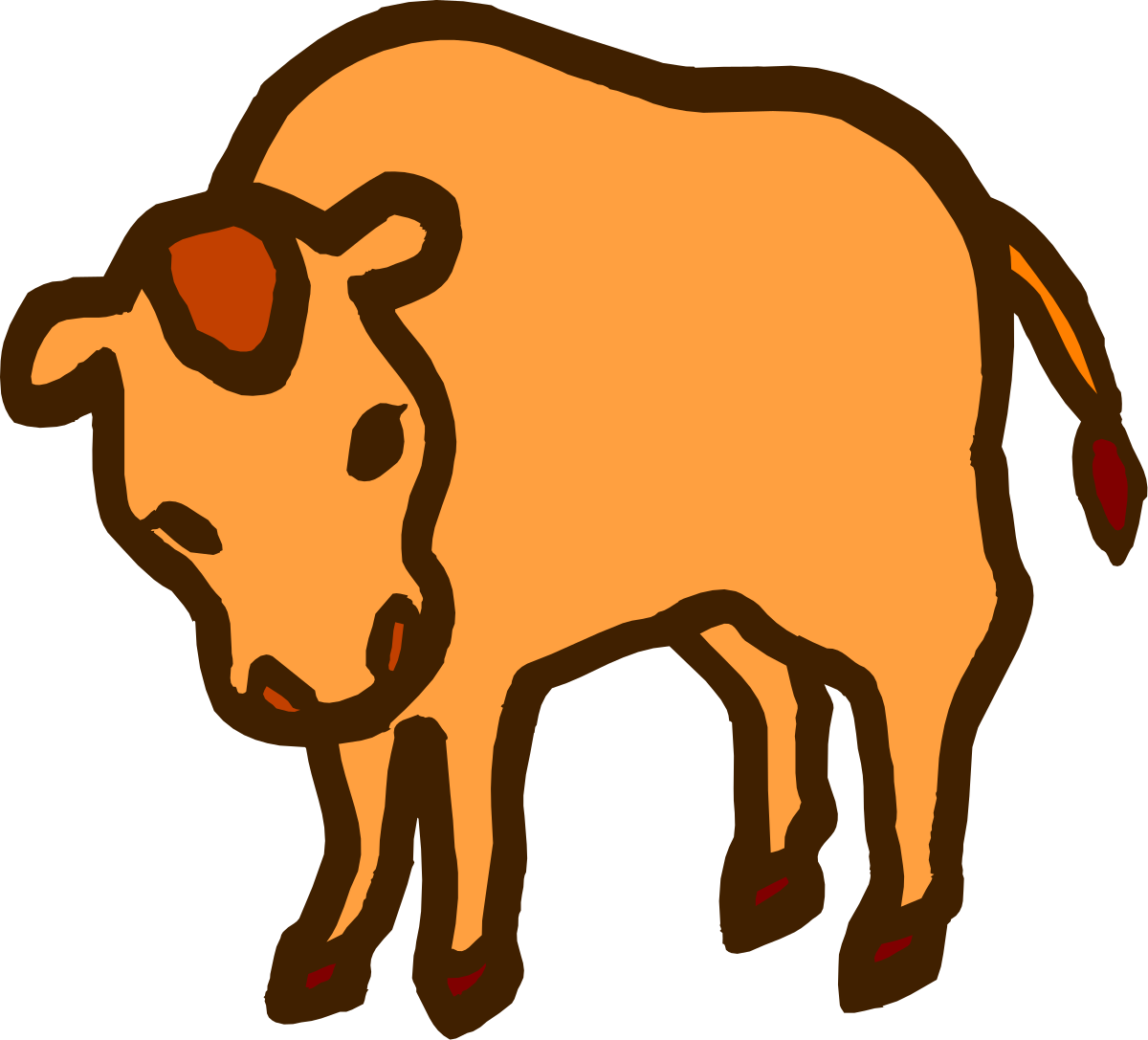 Brown Cow Standing on Black Background Clipart