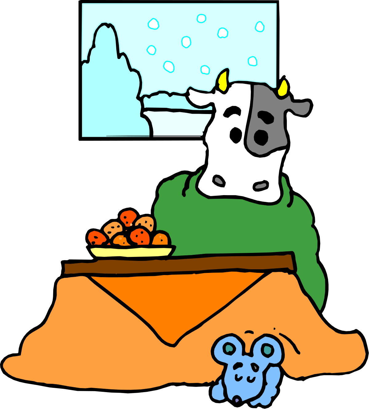 Cow in Envelope with Blue Mouse Clipart - Whimsical and Fun
