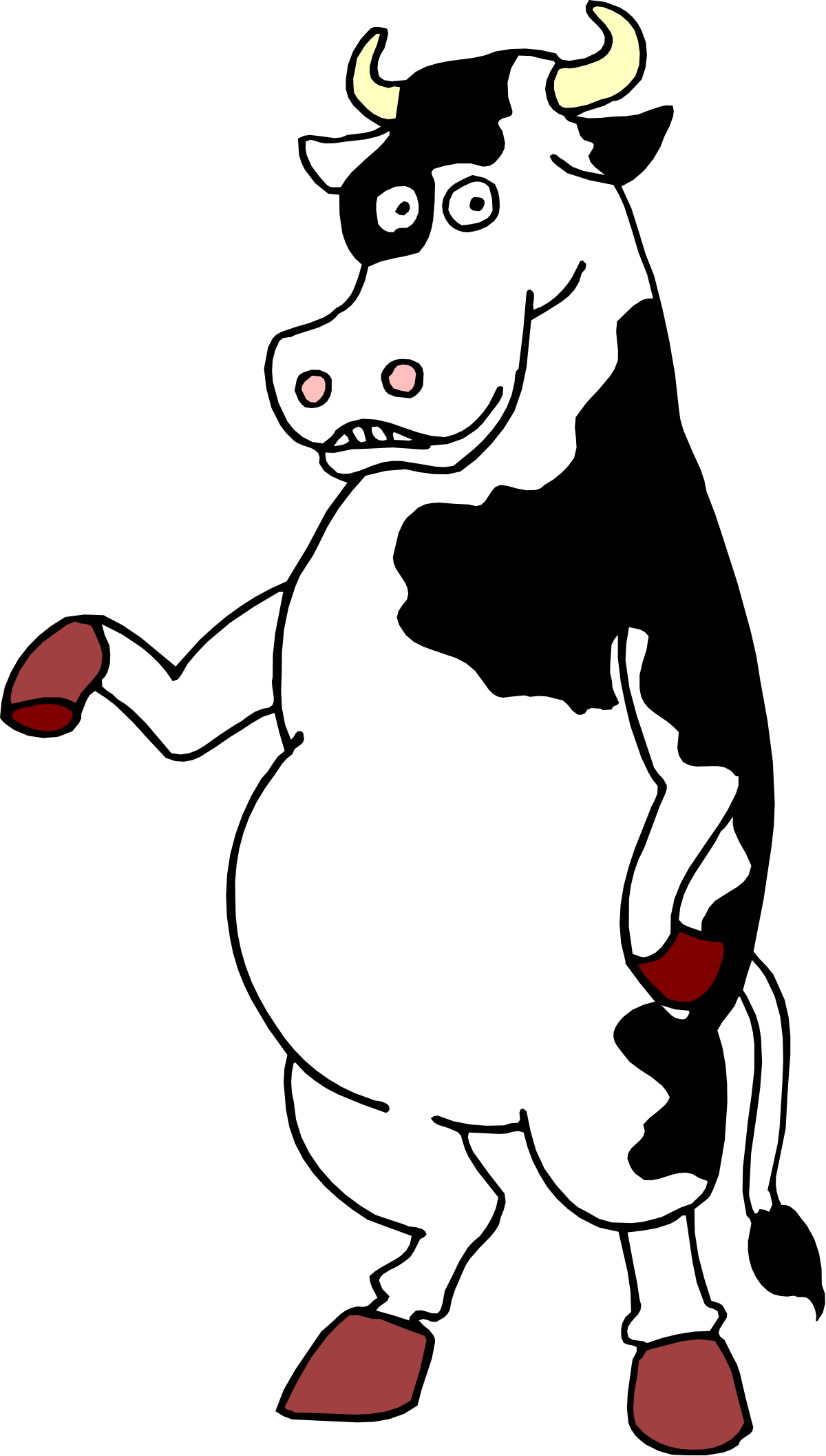 Cartoon Cow with Red Nose on Black Background - Fun Clipart