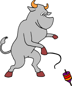 Cartoon Bull with Red Hat and Red Bow - Fun Clipart Image