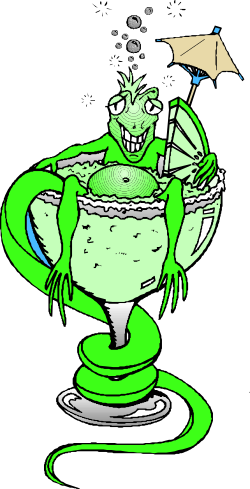Green Monster Holding Cup with Umbrella Clipart - Fun and Whimsical Designs