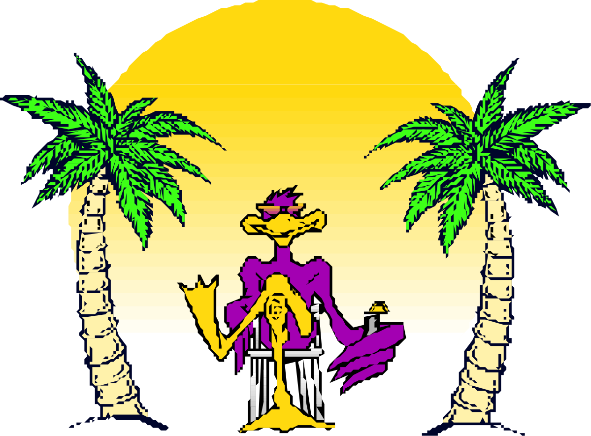 Cartoon Character with Drink in Paradise: Palm Trees Clipart